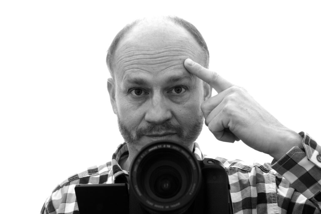 photographer, man, hand, character, finger on forehead, think about it, think, mirrors, selfie, selfie, selfie, selfie, selfie, selfie